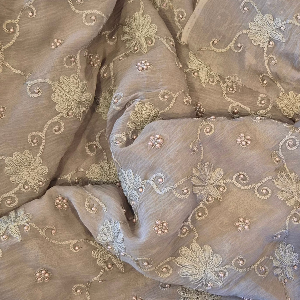 1m plus end Mocha beaded crinkle silk