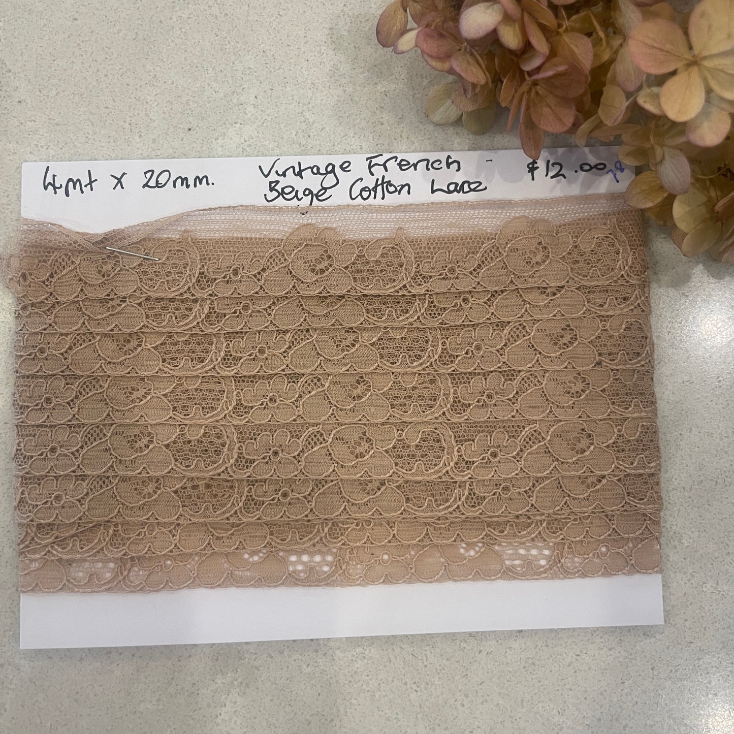 4m vintage French beige cotton lace #78