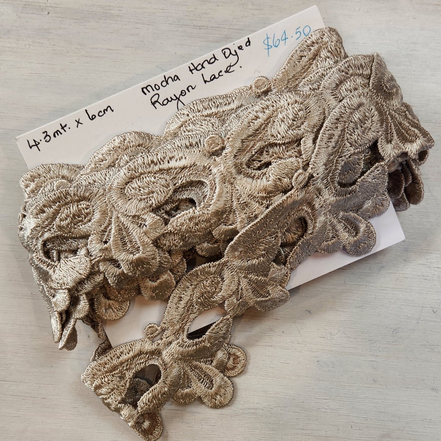 4.3m Mocha hand dyed rayon lace