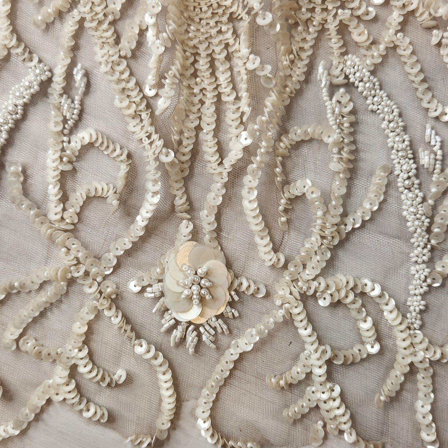 58. Sequin and beaded hand dyed net