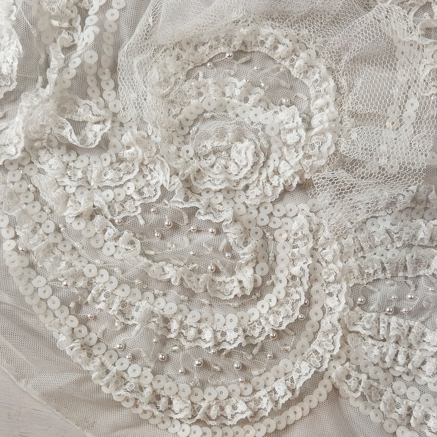 2.20m White ruffles beaded lace piece