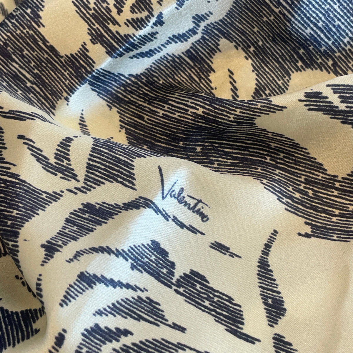 Valentino Cream and Navy roses silk satin