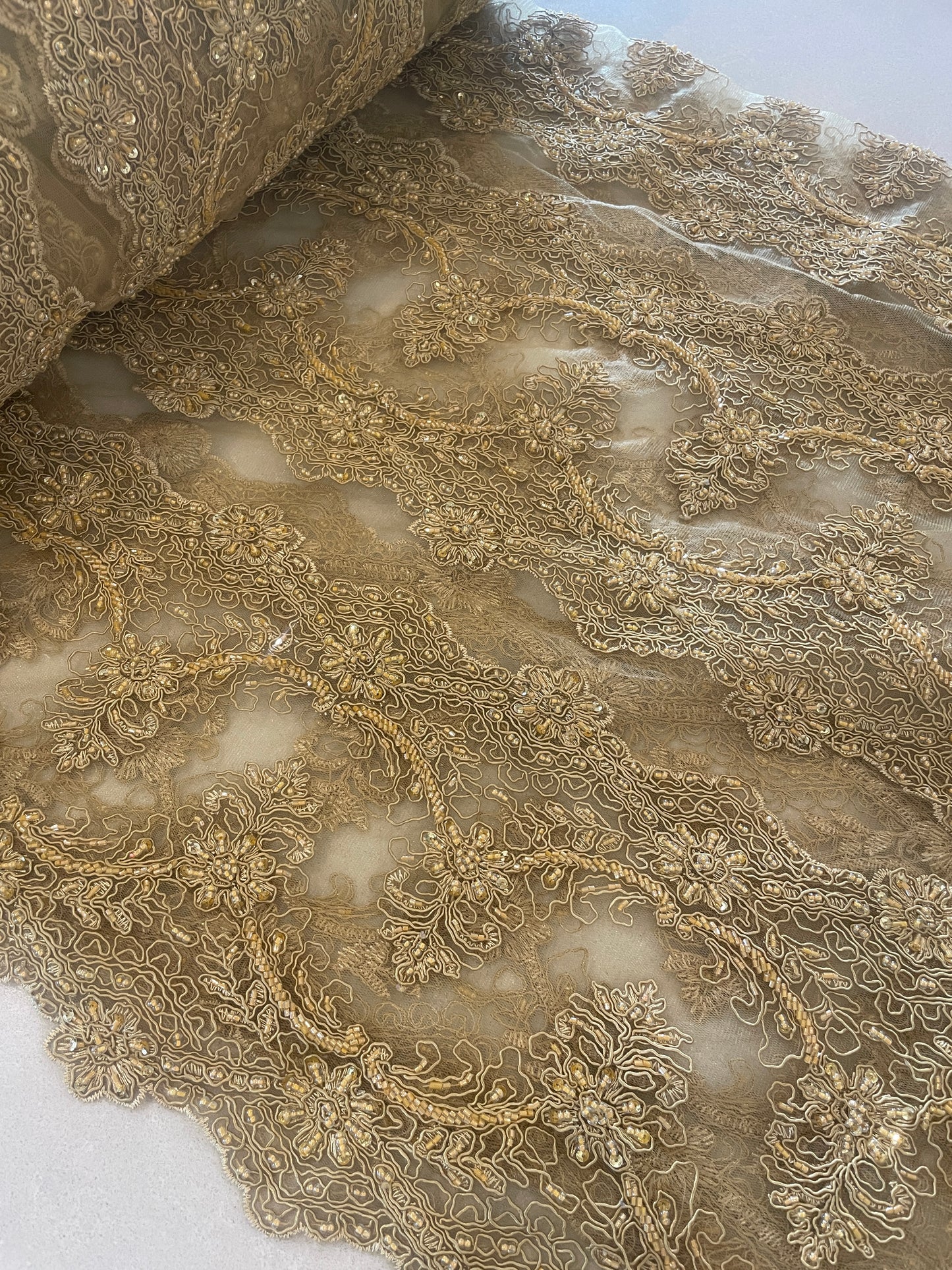 Guilded age beaded corded lace