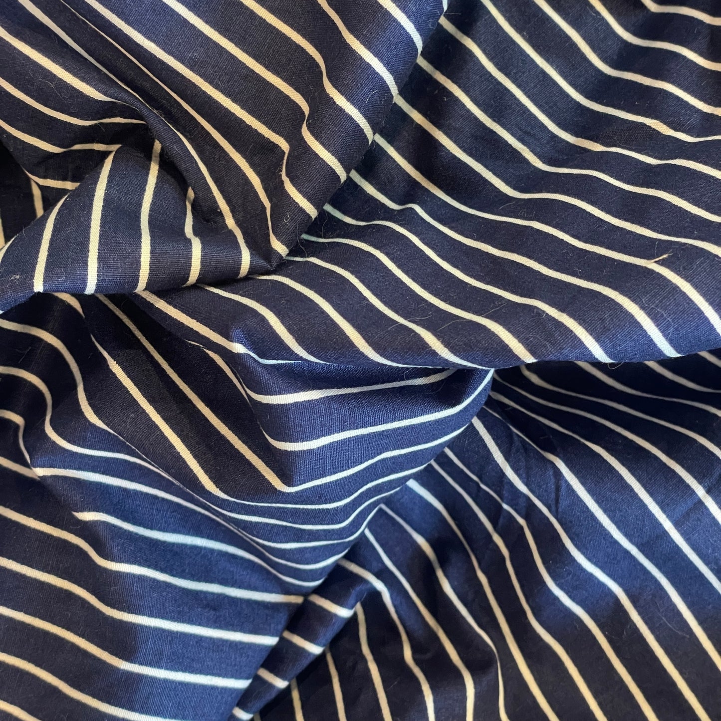 Nautical navy stripe stretch Cotton Shirting