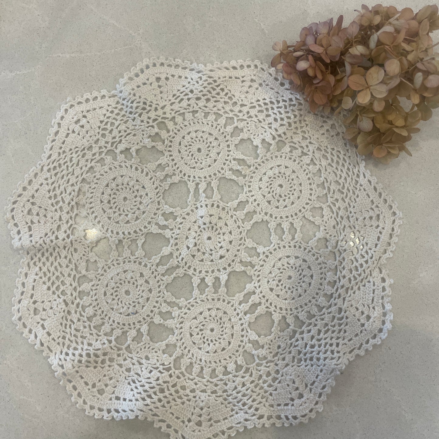 vintage beige crochet doily #17