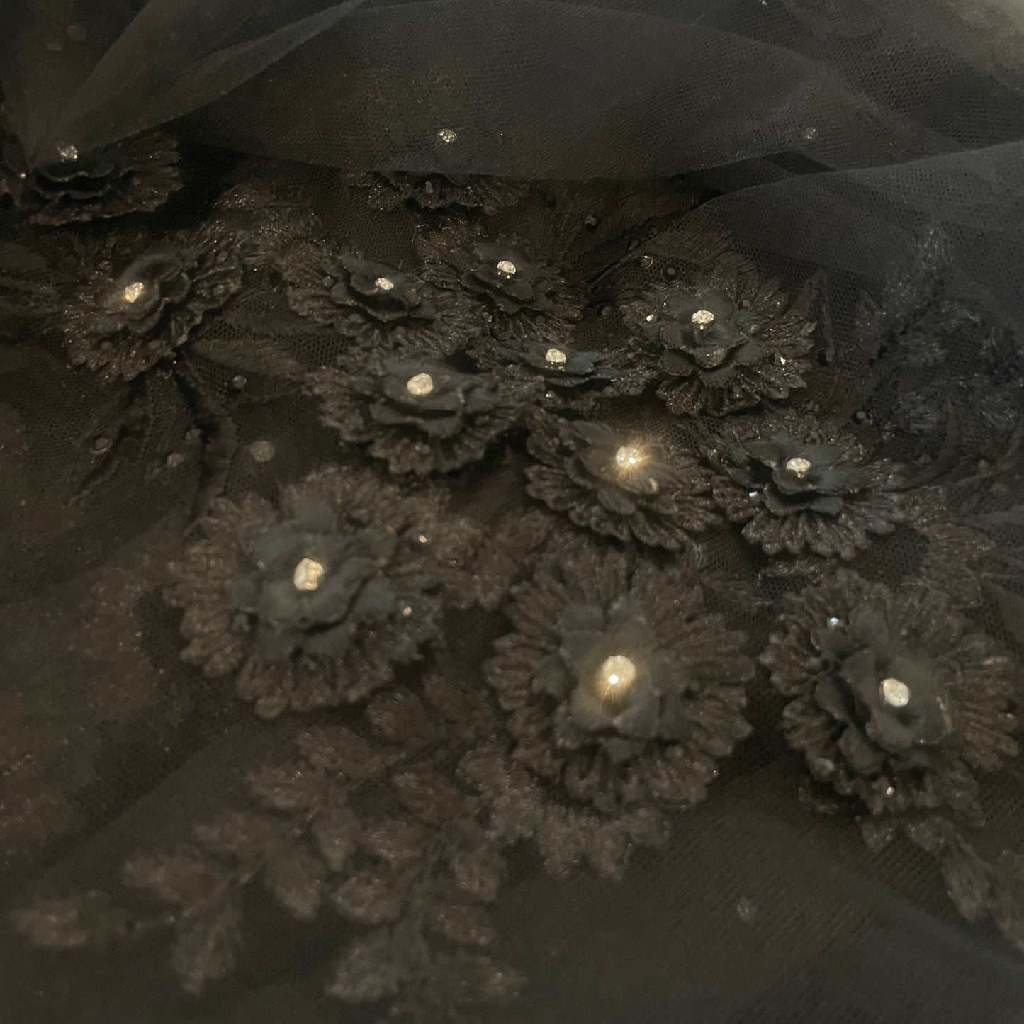 4m black 3D flower embroidered tulle