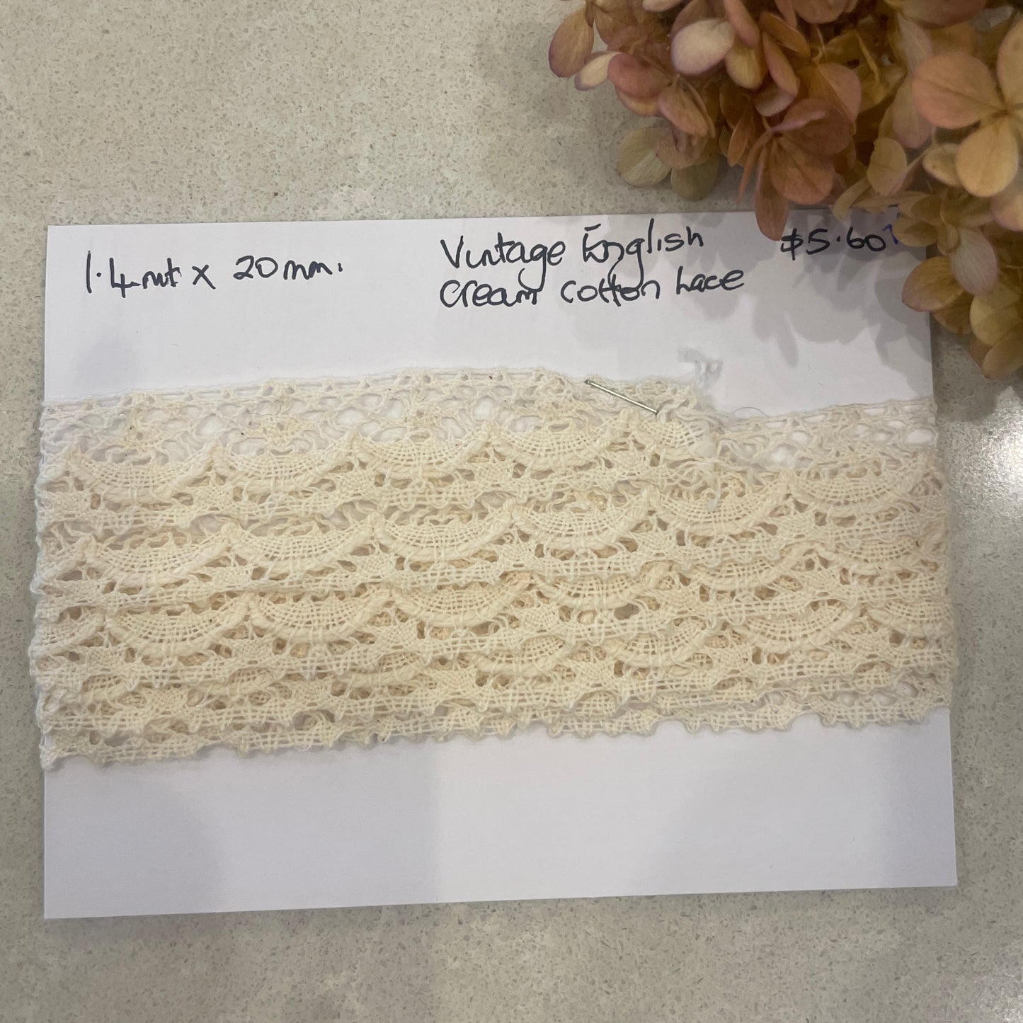1.4m vintage English cream cotton lace #76