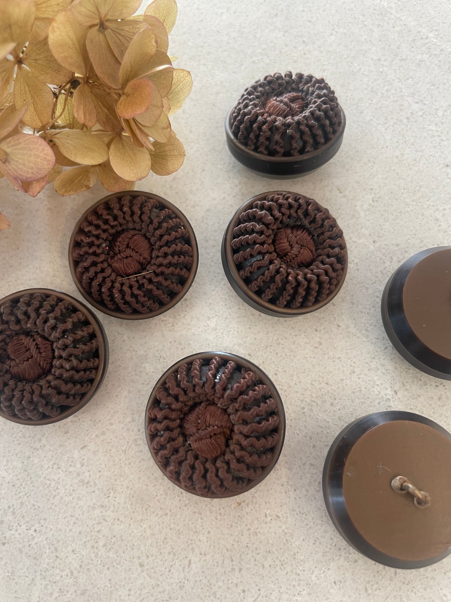 7 vintage 1940’s brown passementerie buttons