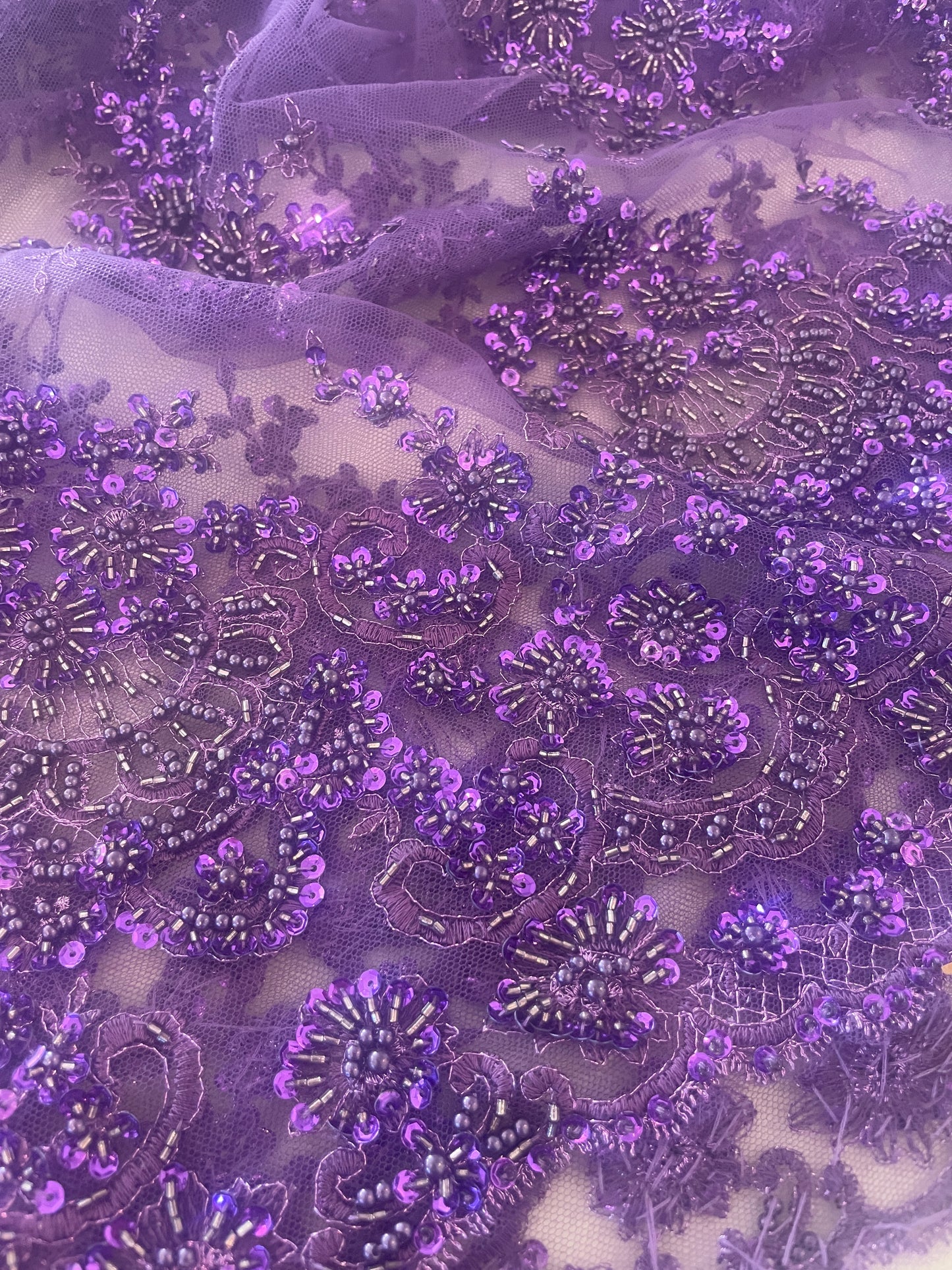 2.8m purple hand beaded lace