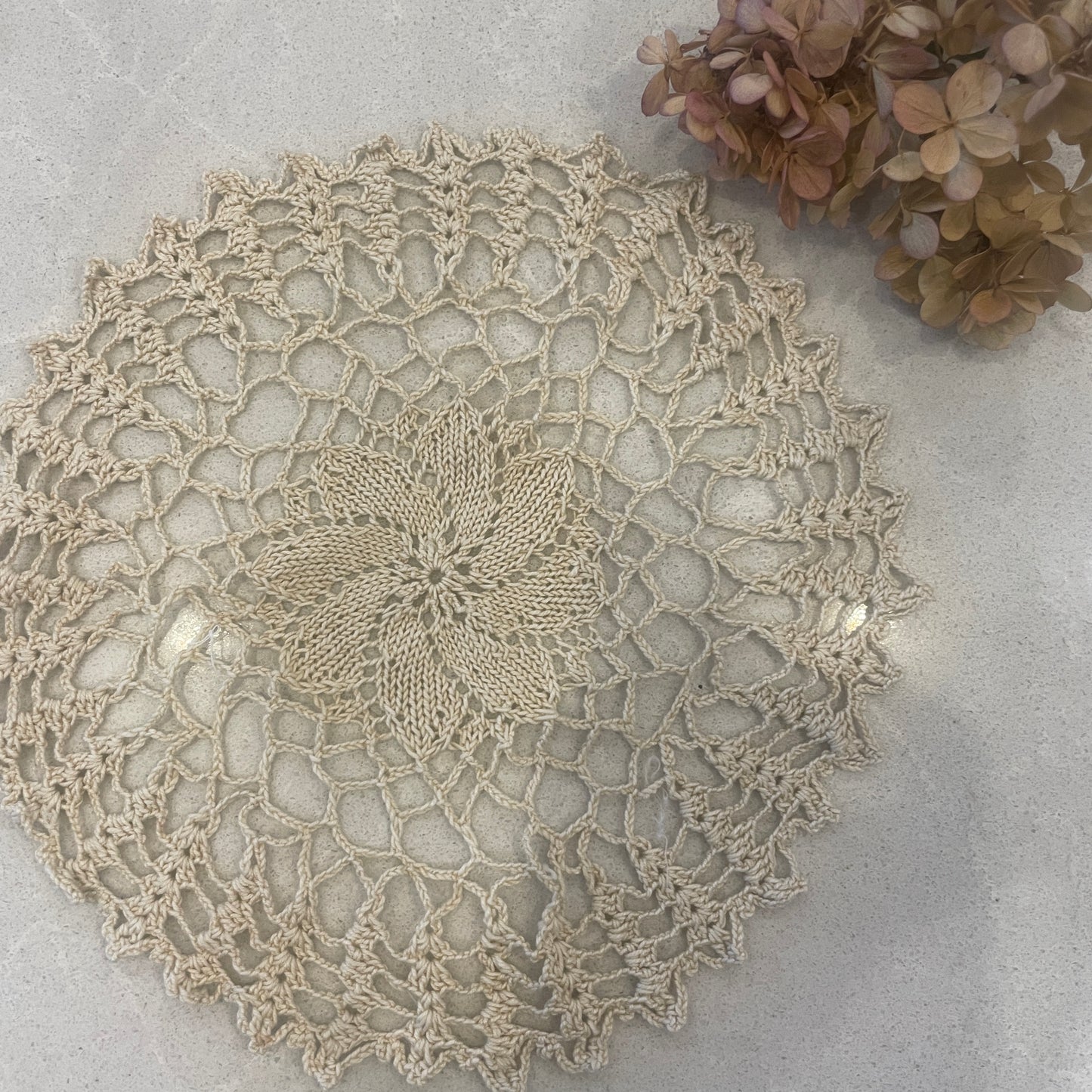vintage beige crochet doily #14