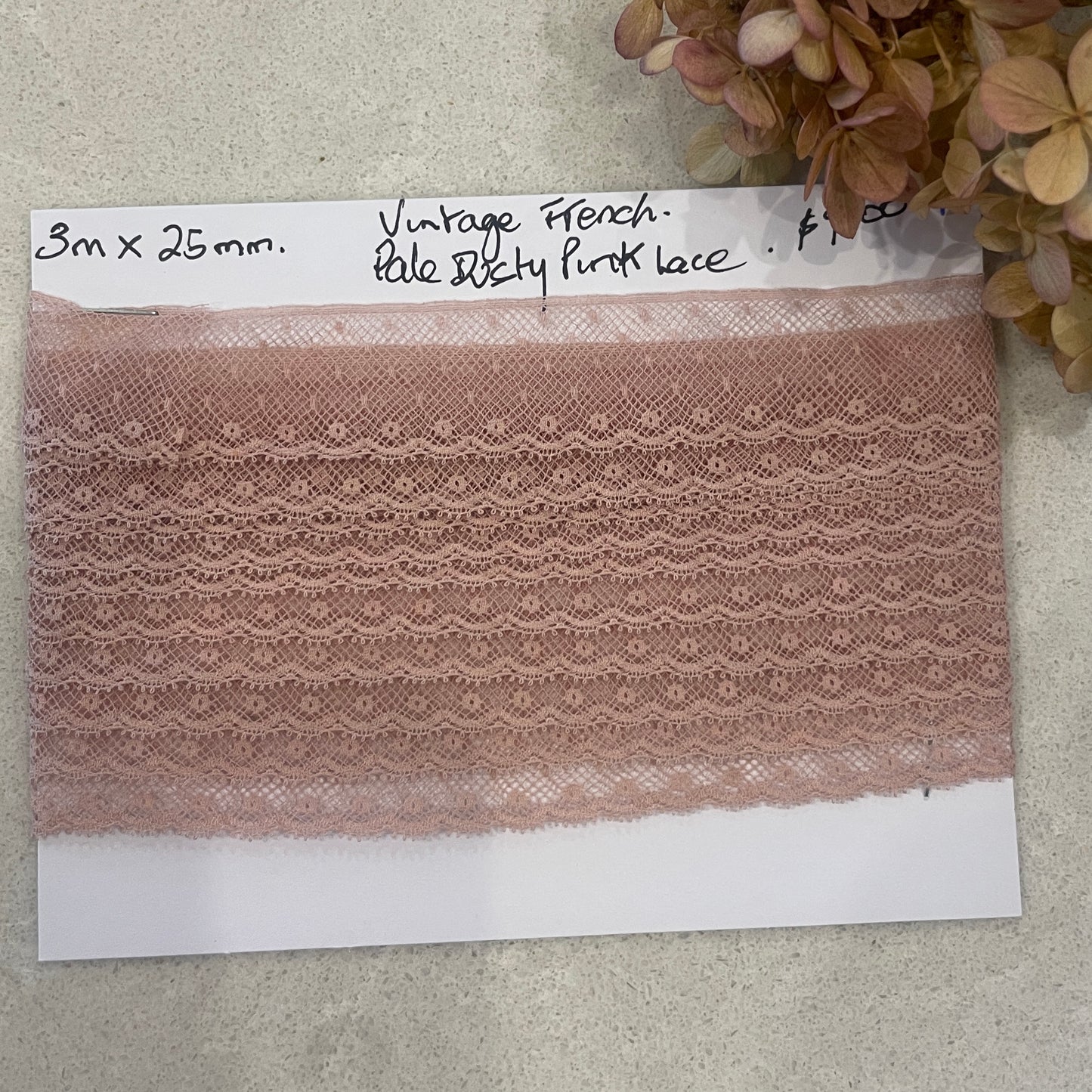 3m vintage French pale dusty pink lace #72