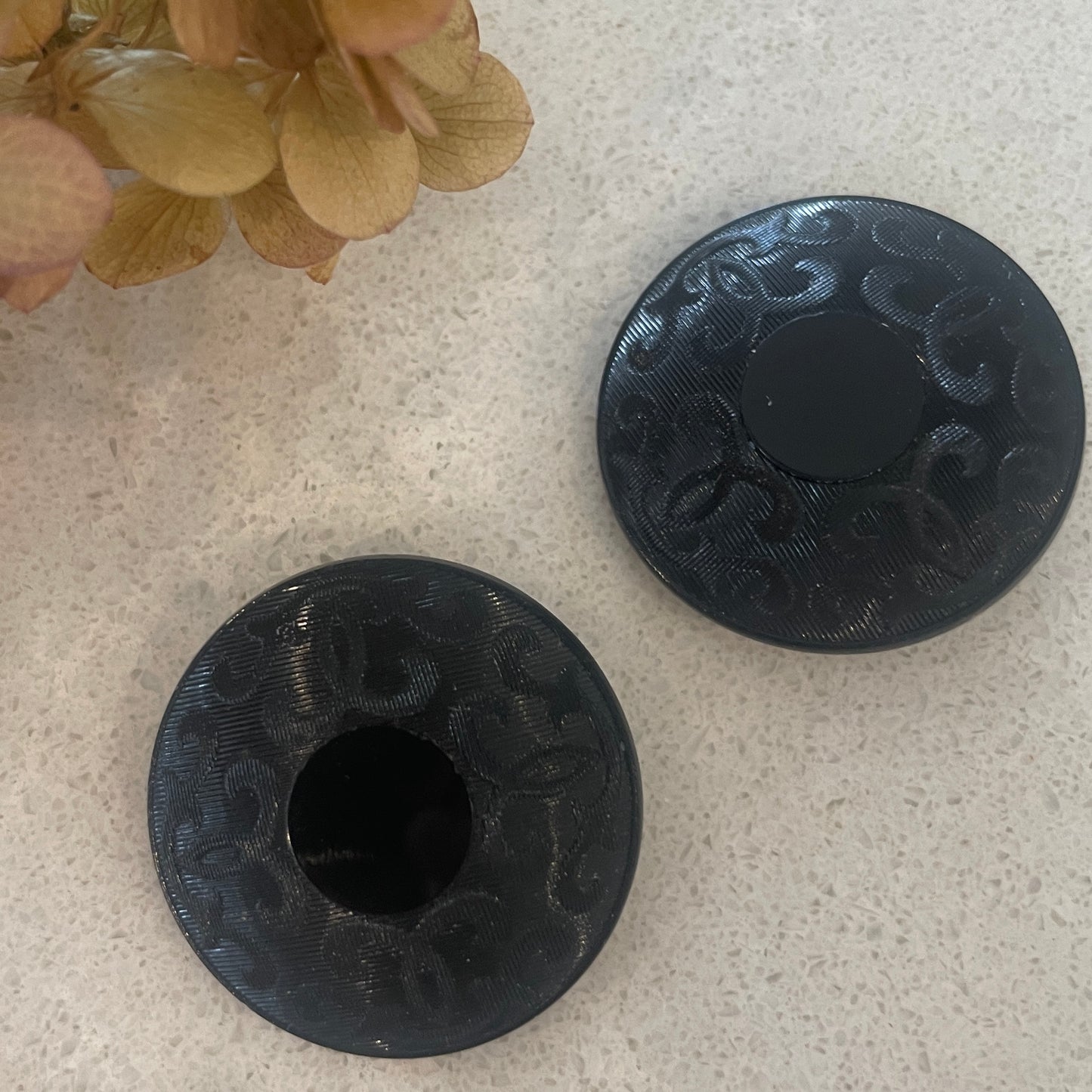 2 vintage black glass shank buttons