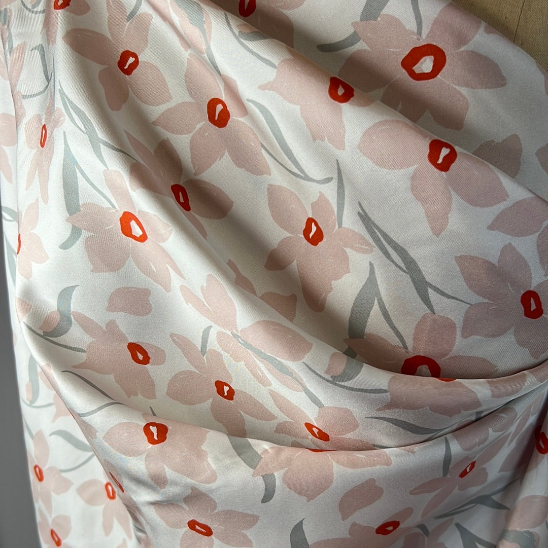 Pink Floral Field Silk Twill