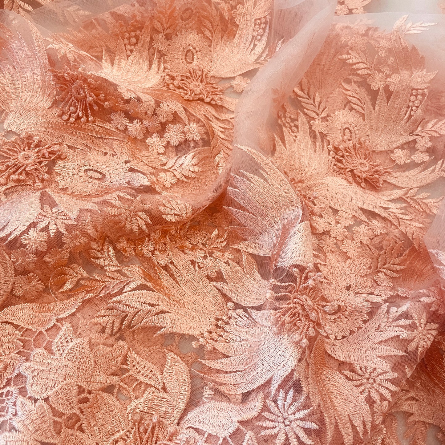 1.9m peach 3D flower embroidered tulle