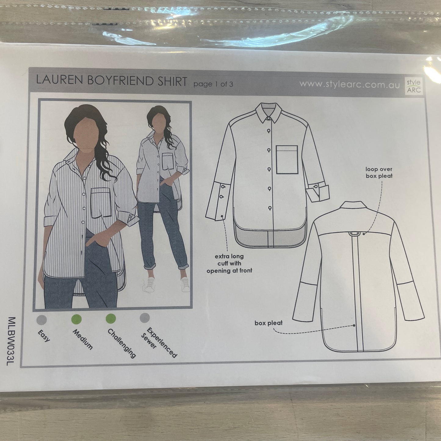 Style Arc lauren boyfriend shirt pattern size 4-16