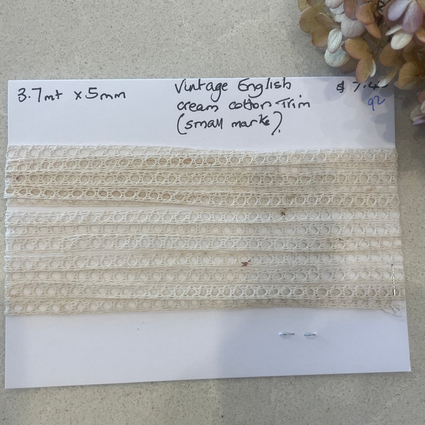 3.7m vintage English cream cotton trim #92