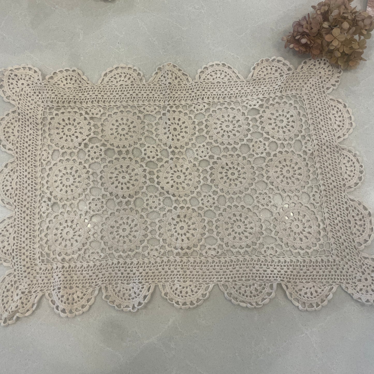 vintage beige crochet doily #11