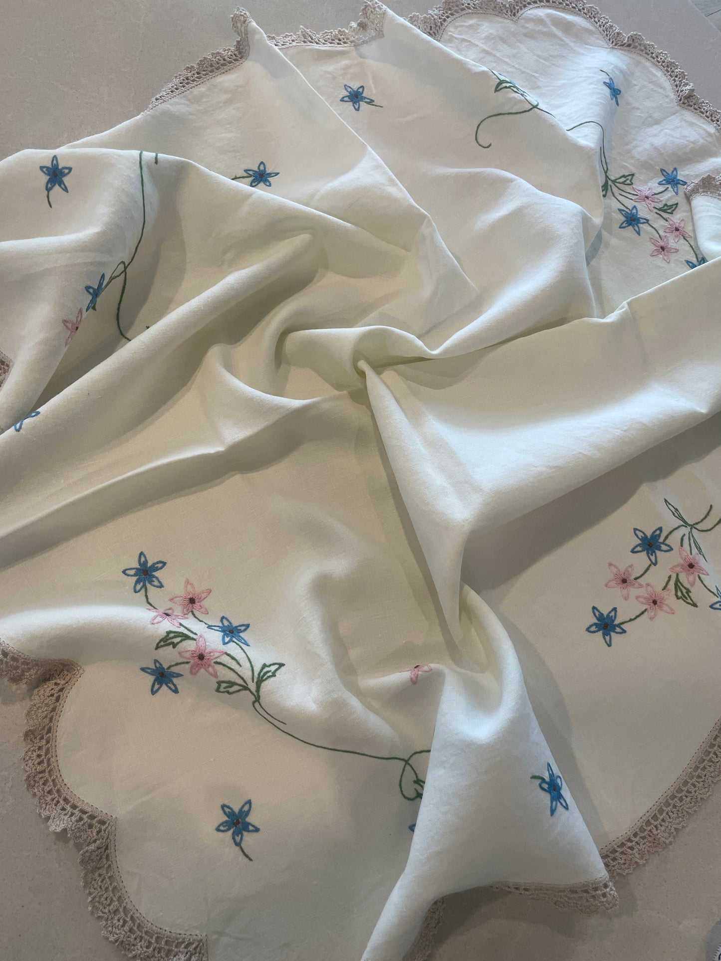 hand embroidered floral table cloth