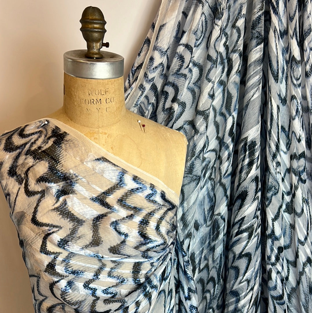 Storm Clouds Burnout Silk Satin Stripes