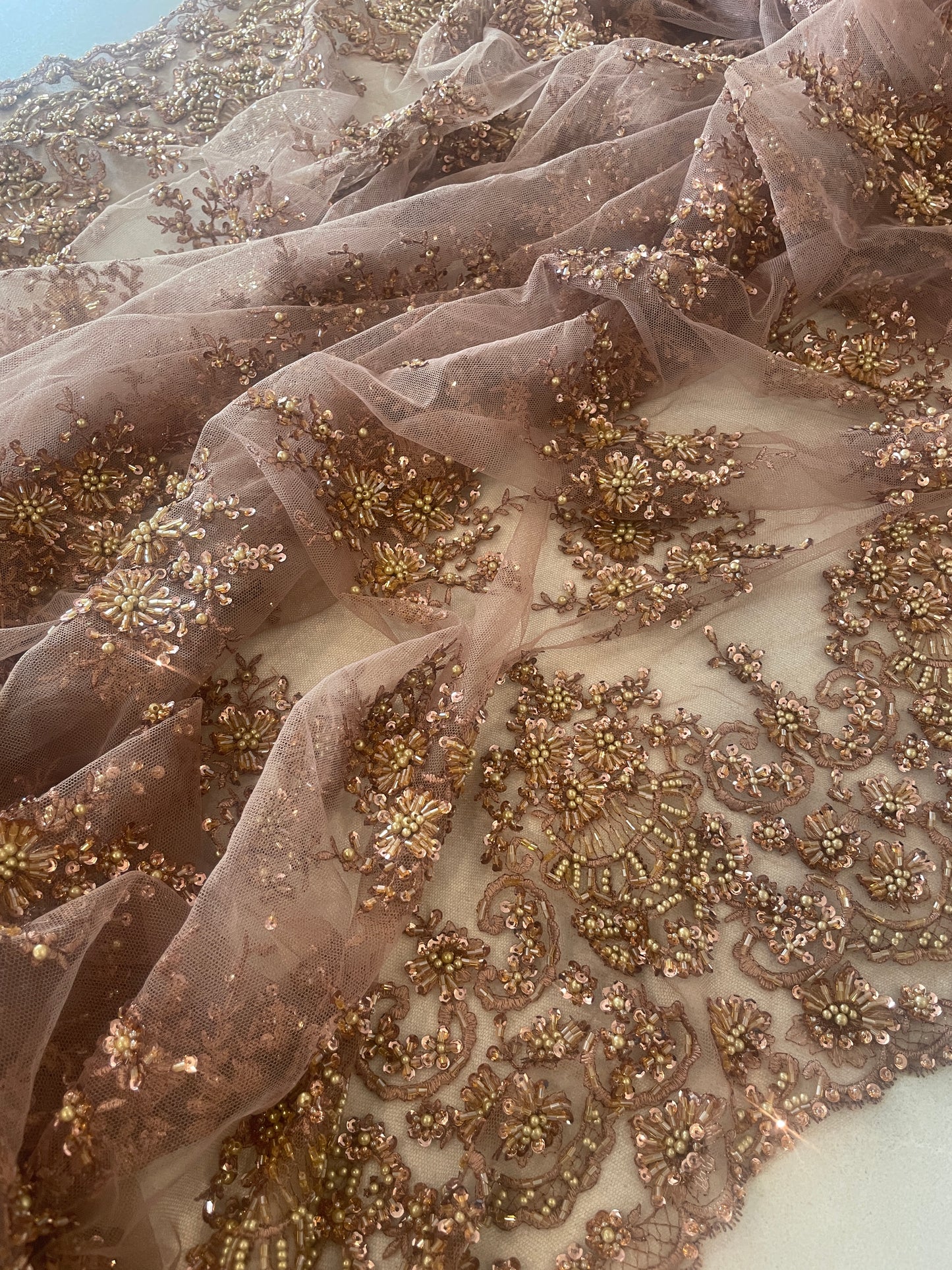 1.3m copper hand beaded lace