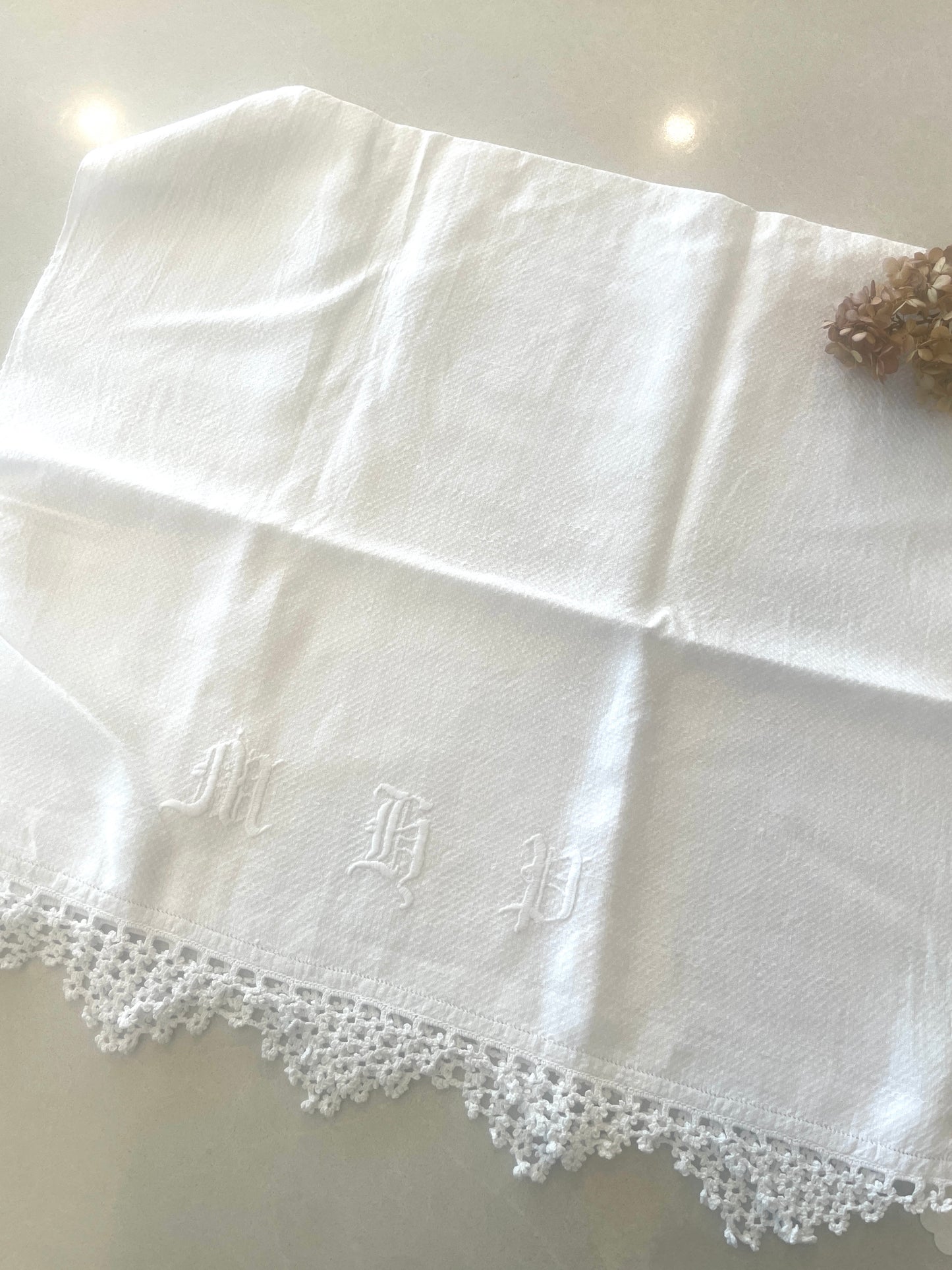 French monogrammed huckerback towel