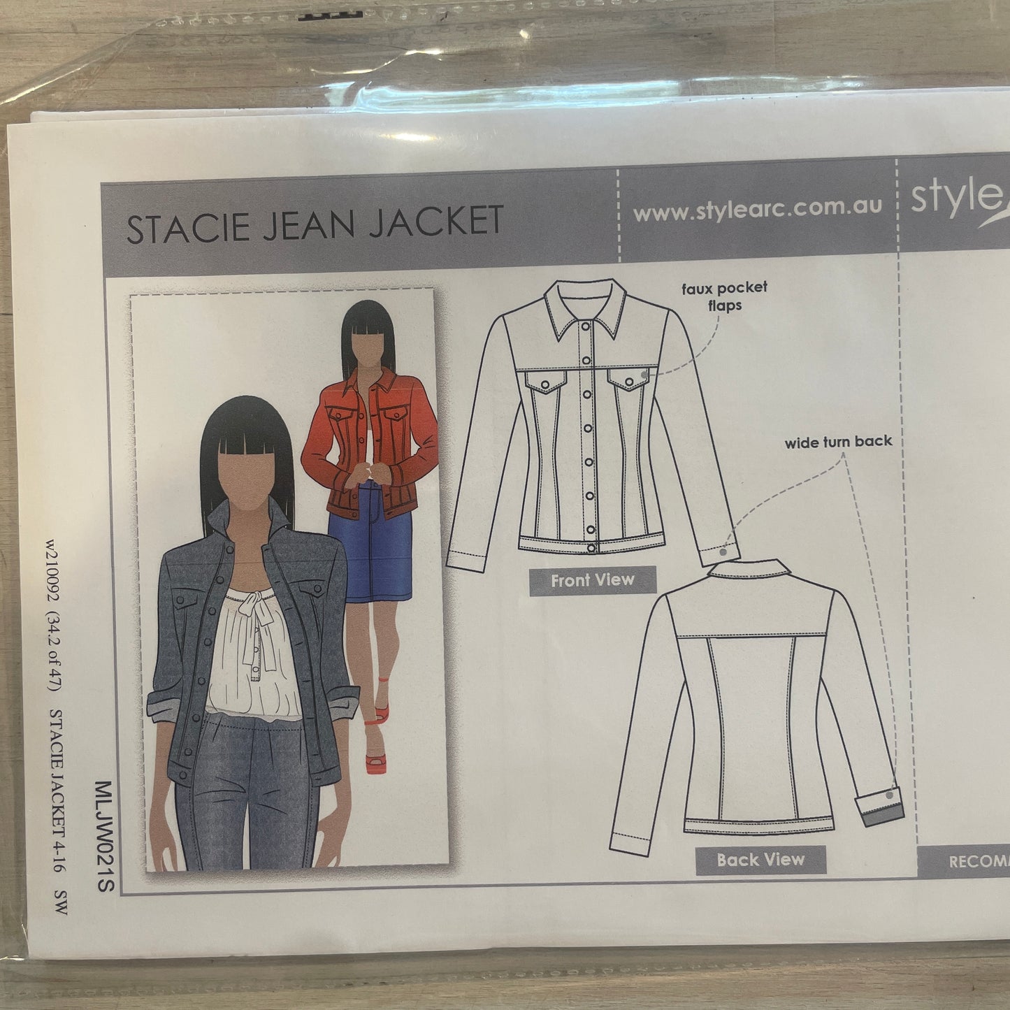Style Arc Stacie jean jacket pattern size 4-16