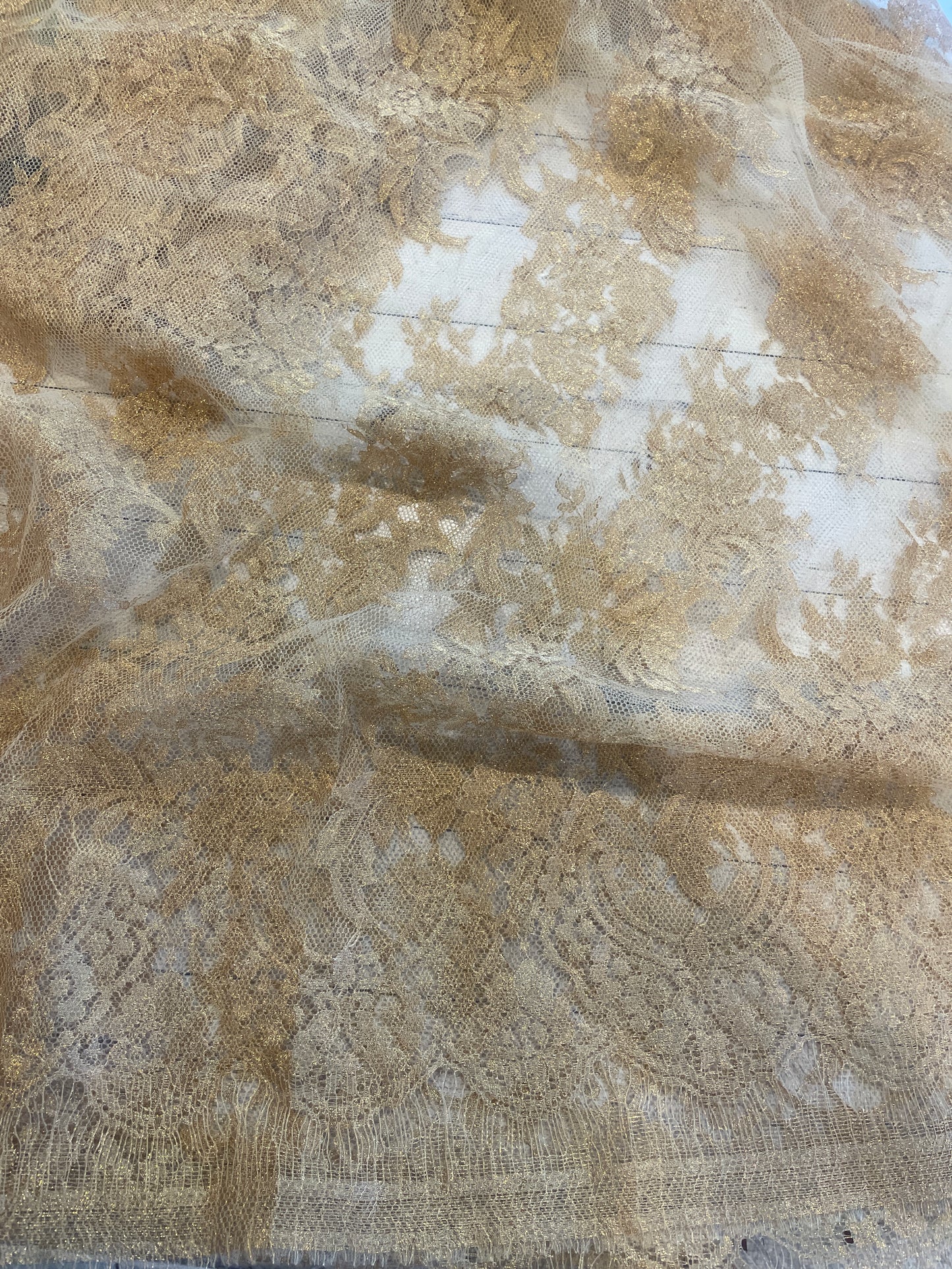 2.5m gold Lurex French lace nylon cotton Lurex
