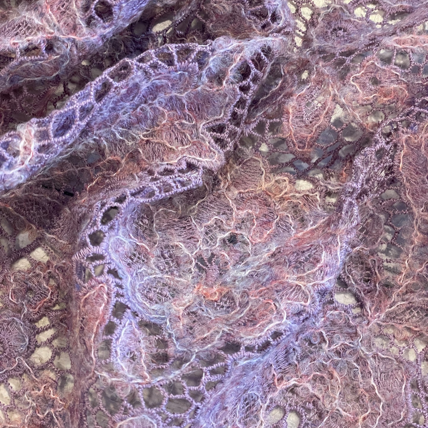 Mauve mist wool embroidered Guipure Lace