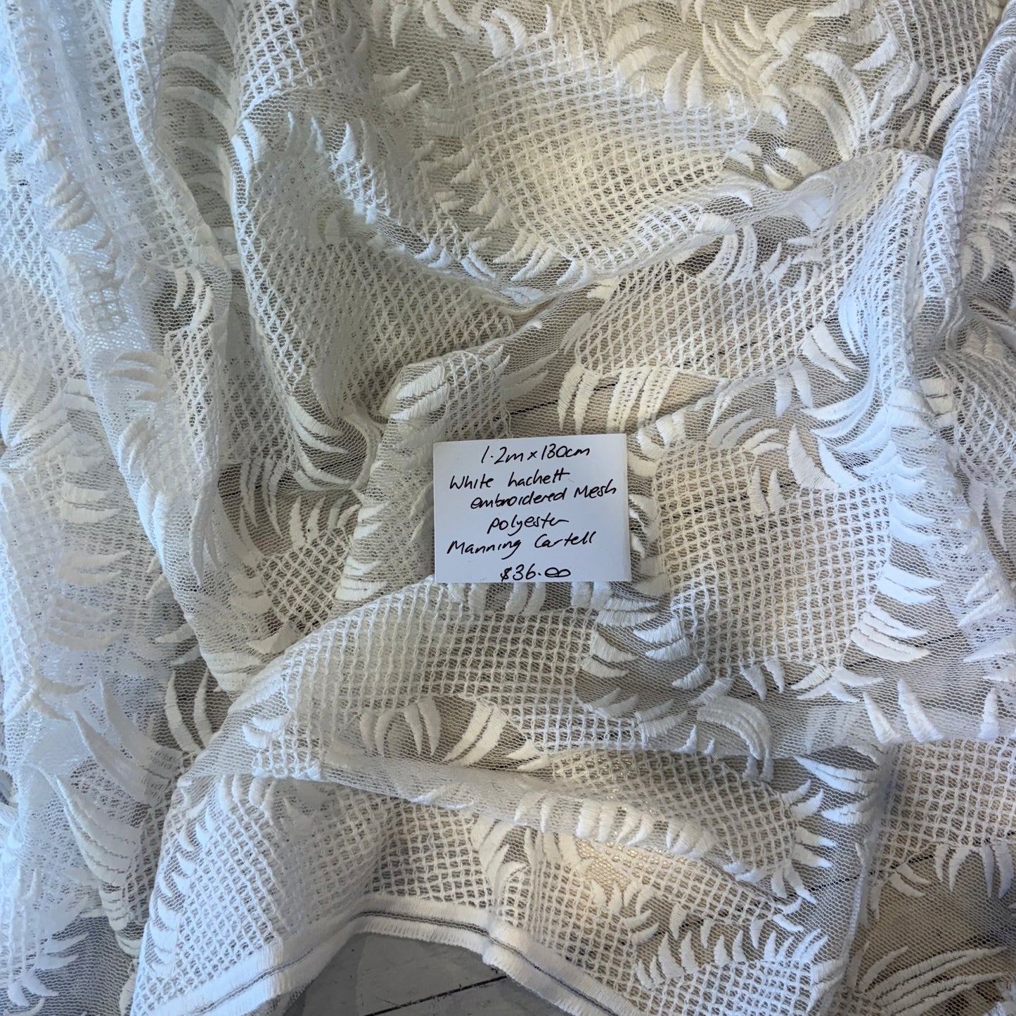 1.2m White Hackett Embroidered Mesh