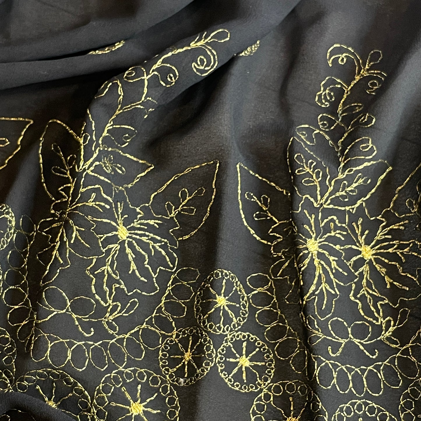 Gold leaves embroidered double georgette