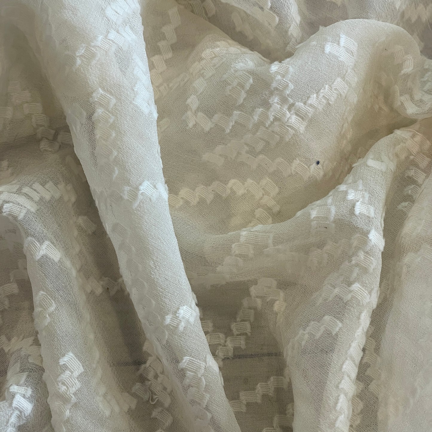 Cream zigzag textured jacquard silk chiffon
