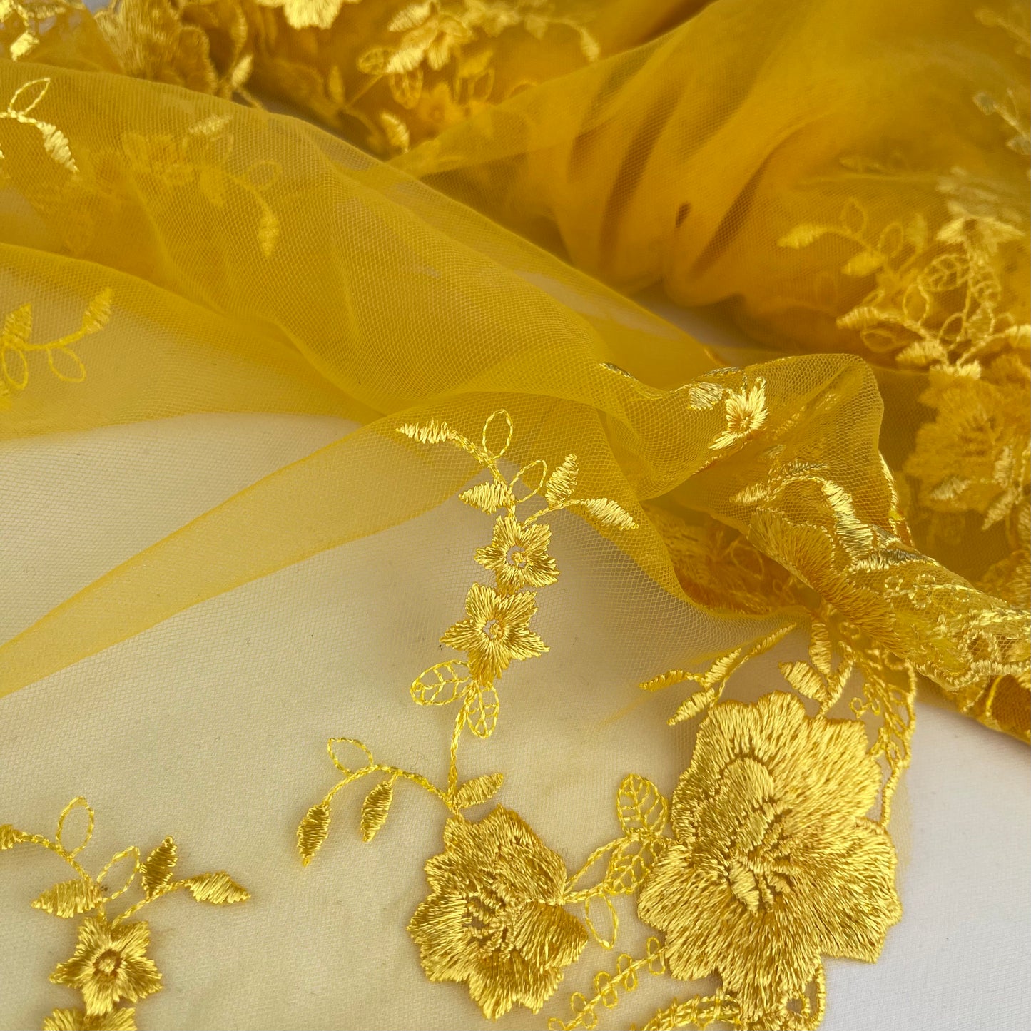 Yellow Moon Flower Embroidered Lace