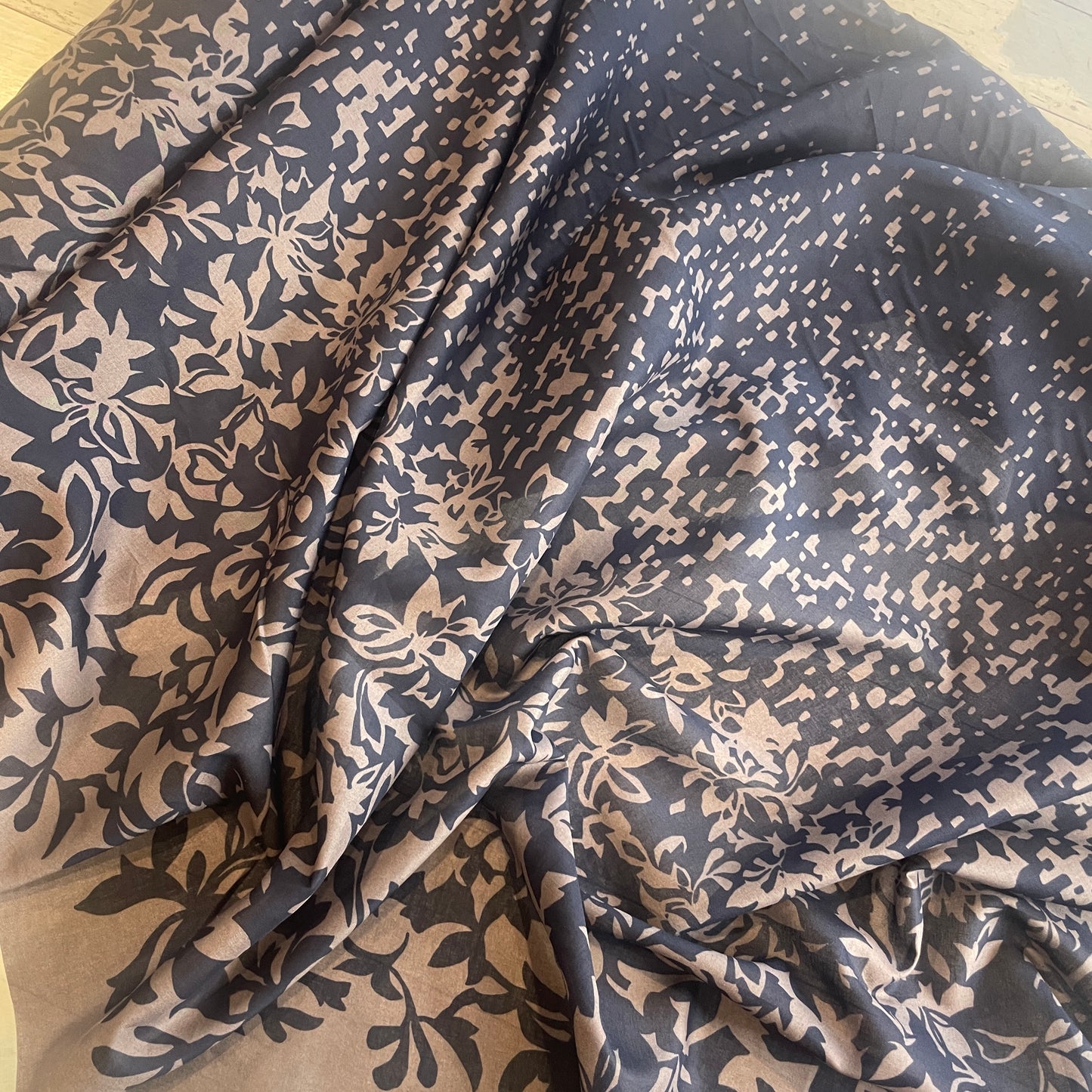 Midnight shadows border print silk cotton voile