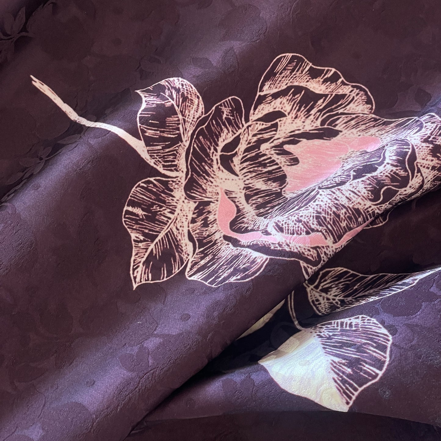 Plum posy jacquard satin