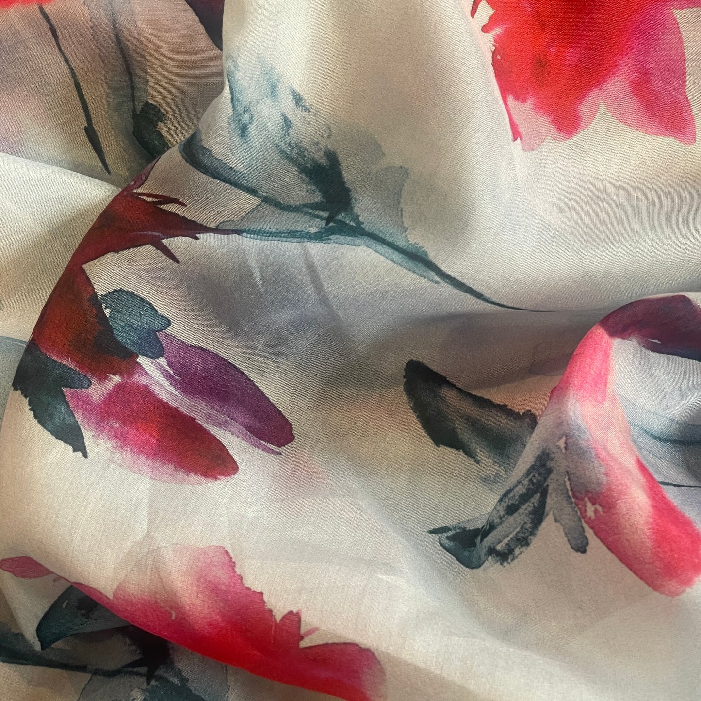 Watercolour flowers silk cotton voile