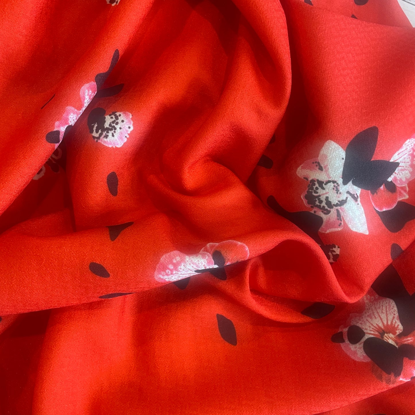 Flame orchid stretch jacquard crepe de chine