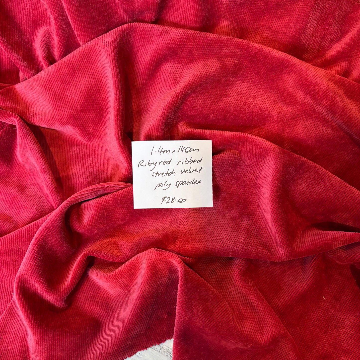 1.4m Ruby Red Ribbed Stretch Velvet