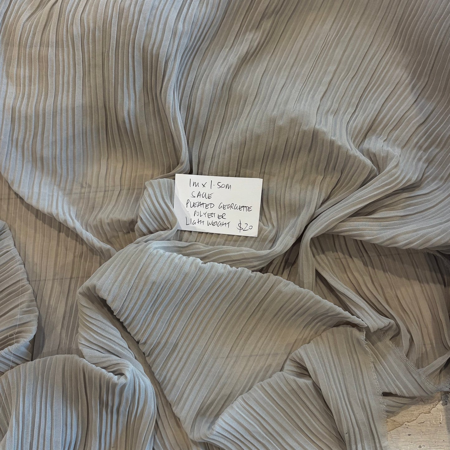 1m Sage Pleated Georgette