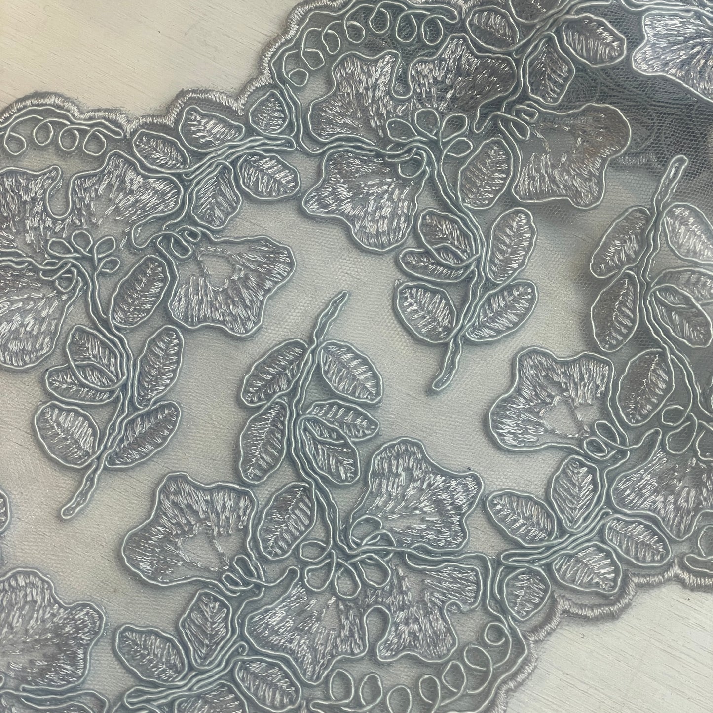 Dusty blue flora corded lace