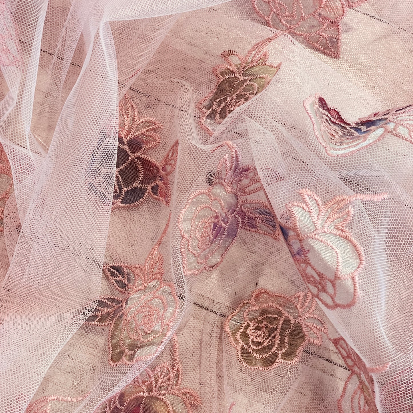 Cascading roses embroidered tulle