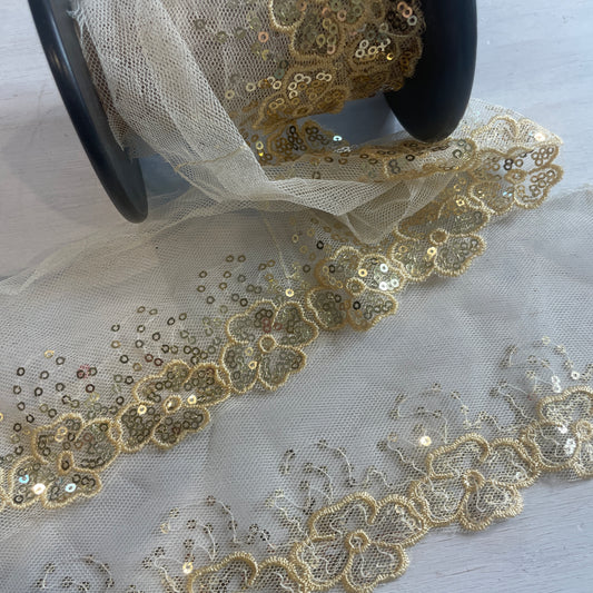 9cm Gold sequin flowers Embroidered Lace