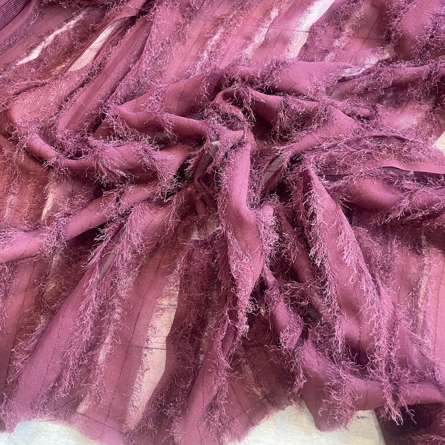 Halle textured stripe silk tulle Burgundy