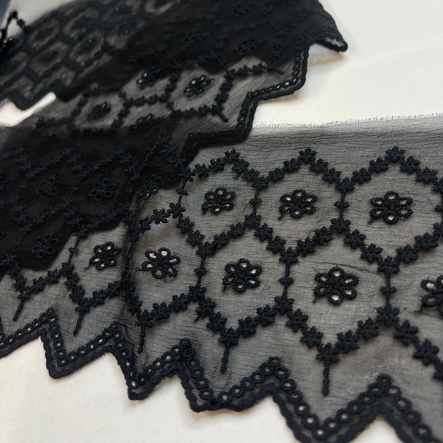 Ava 110mm Black Silk Chiffon Broderie Trim