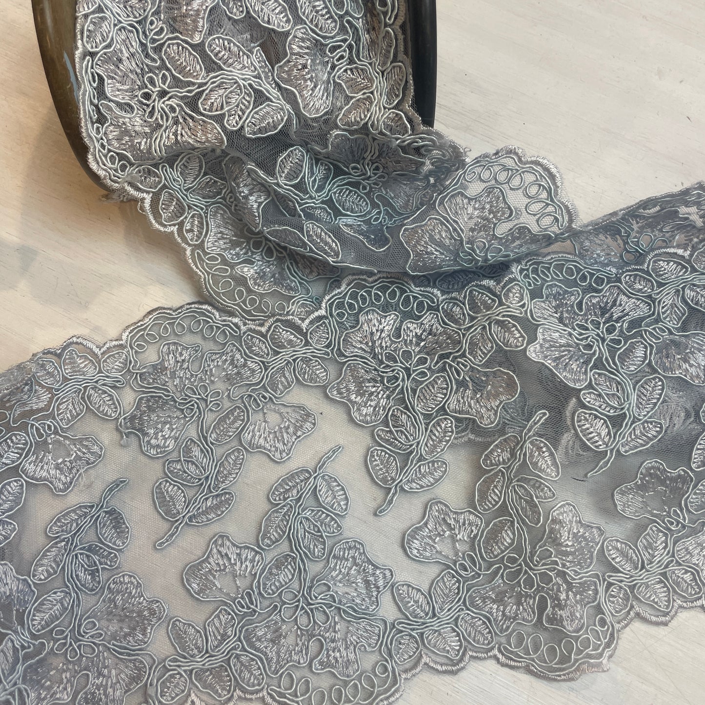 Dusty blue flora corded lace
