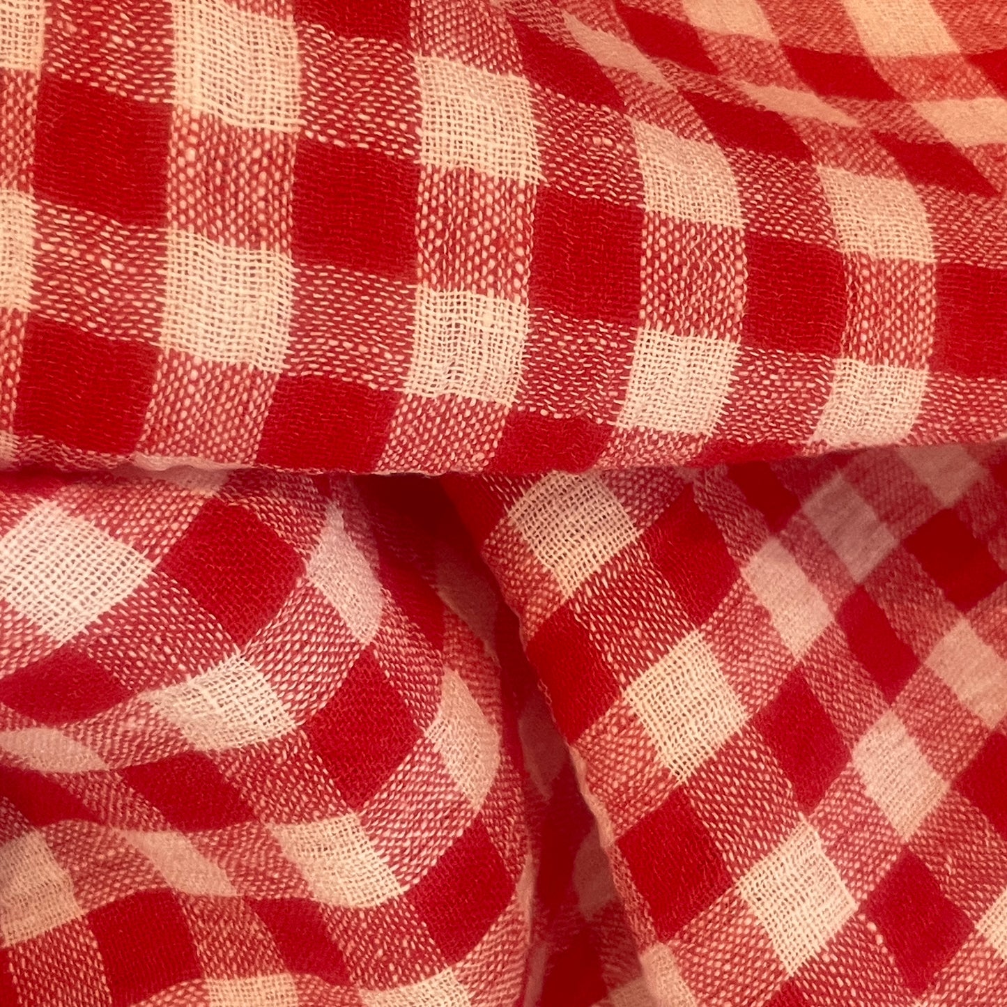 Red crinkle gingham linen