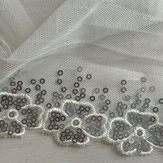 20cm Silver sequin flowers Embroidered Lace