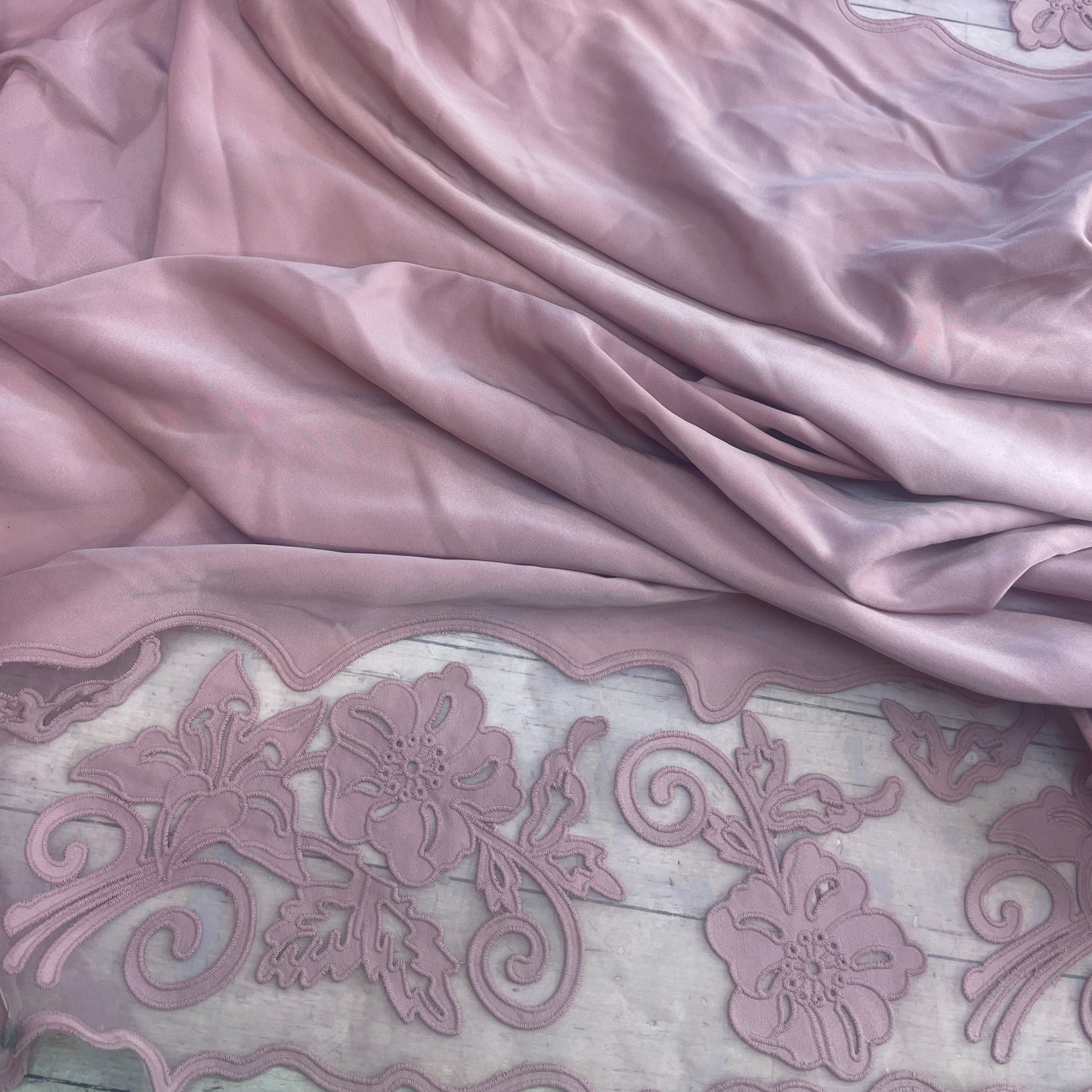 Jolie rose organza embroidered border satin