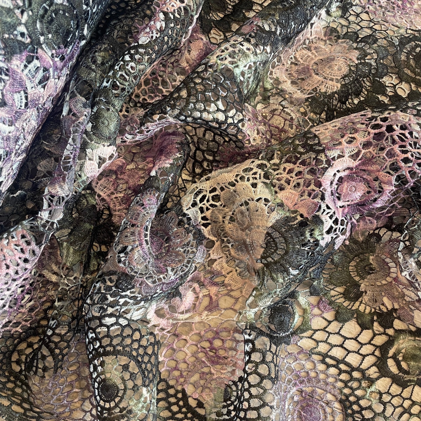 Mauve kaleidoscope soft drape guipure