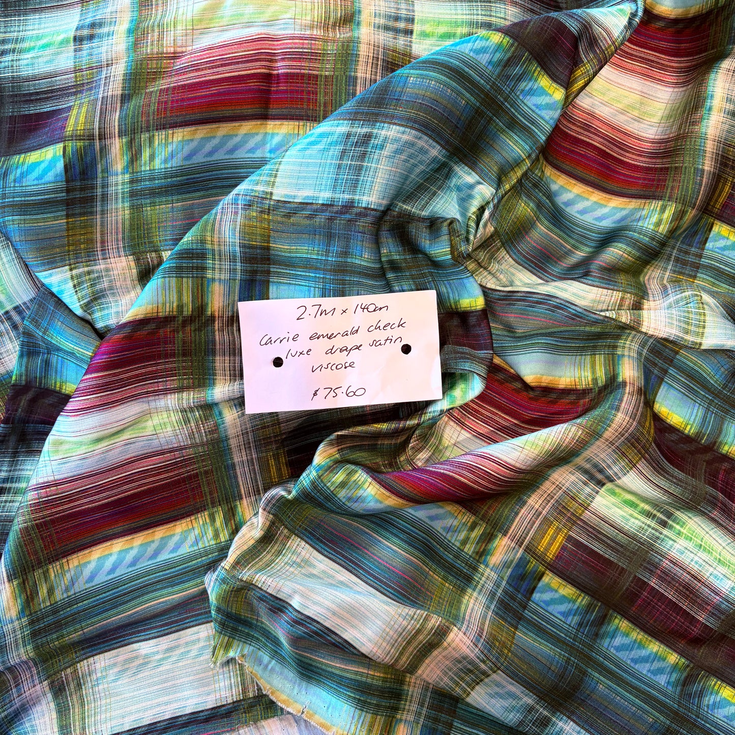 2.7m Carrie Emerald Check Luxe Drape Satin