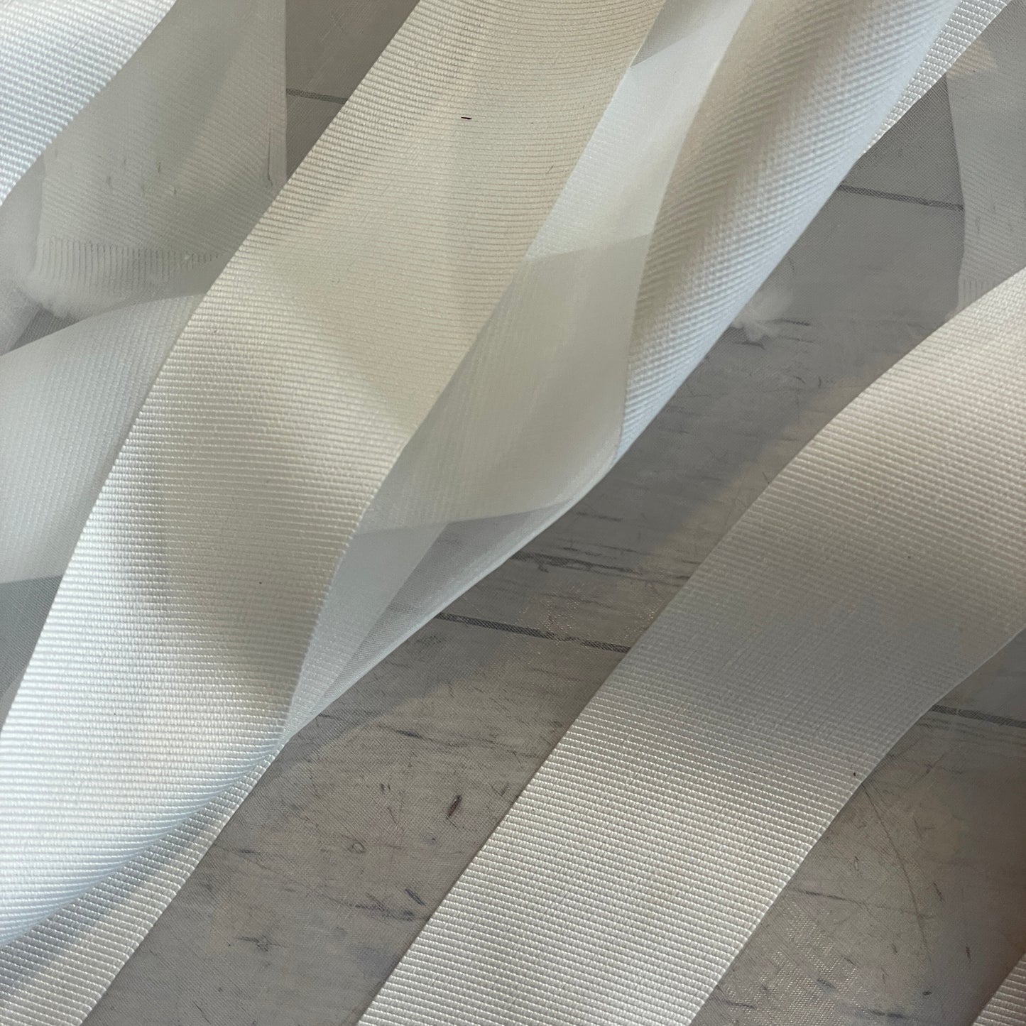 White bold satin stripe organza
